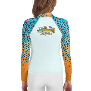 Youth Farm Girl Graphics Brown Trout Print Shirt