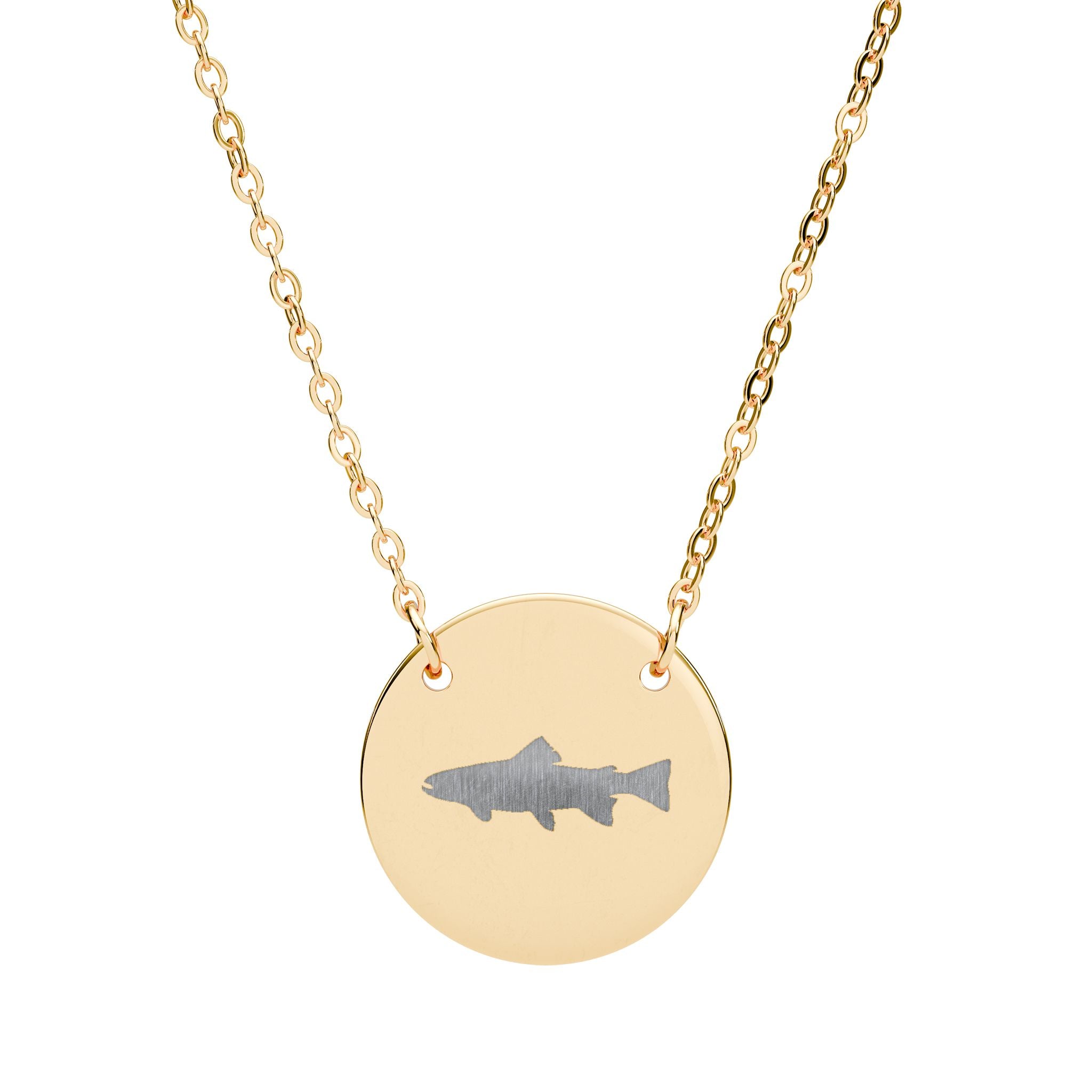 Trout Silhouette Circle Necklace — Engraved Fishing Pendant – Yellow Sally