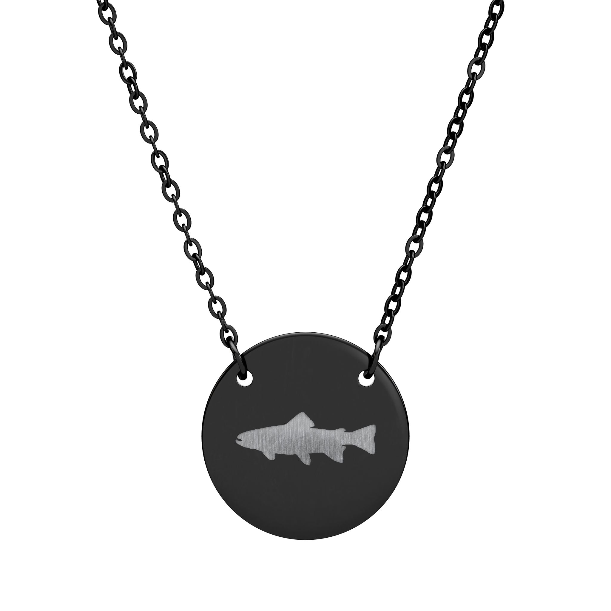 engraved fishing lure necklace Trout Silhouette Circle Necklace — Engraved Fishing Pendant – Yellow Sally