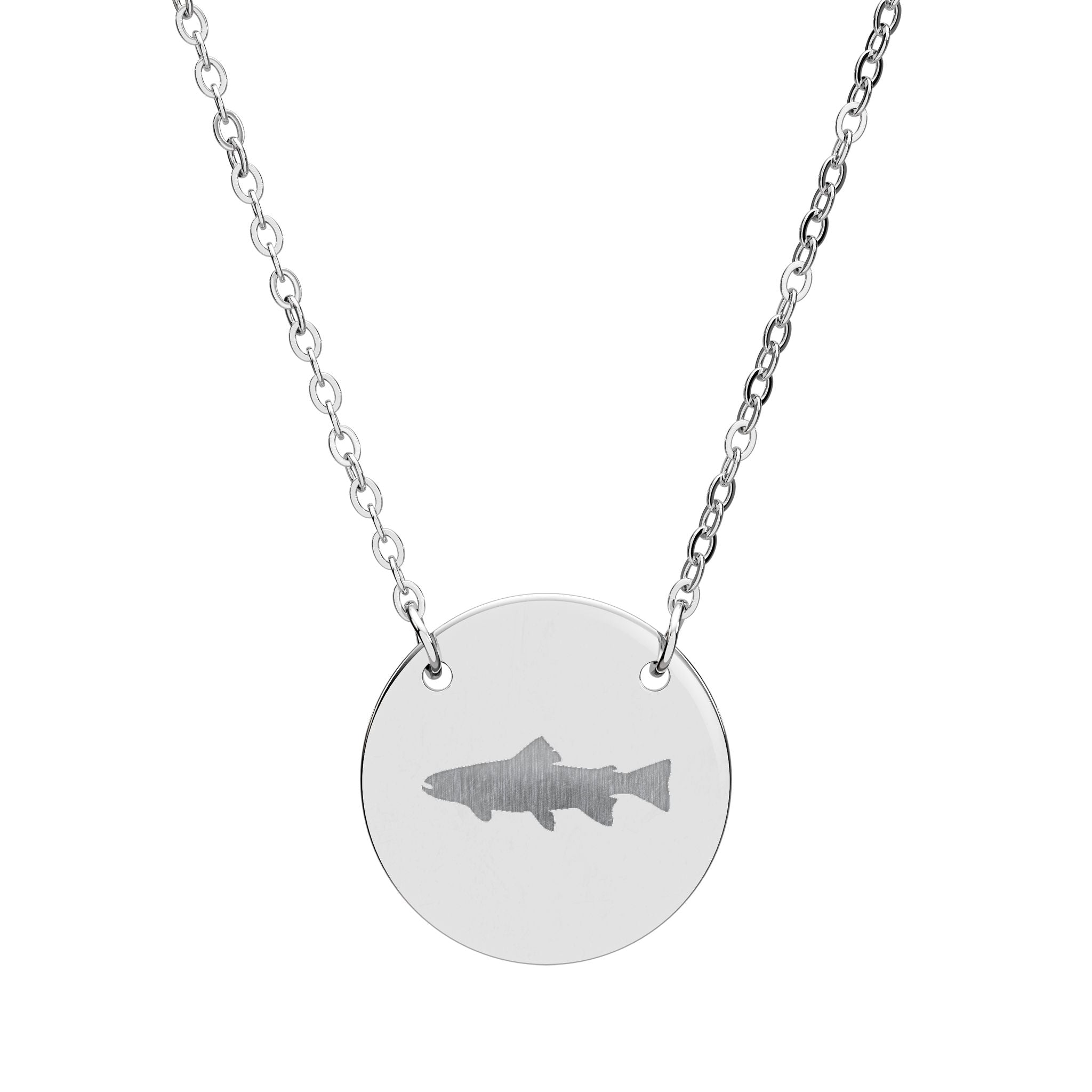 engraved fishing lure necklace Trout Silhouette Circle Necklace — Engraved Fishing Pendant – Yellow Sally