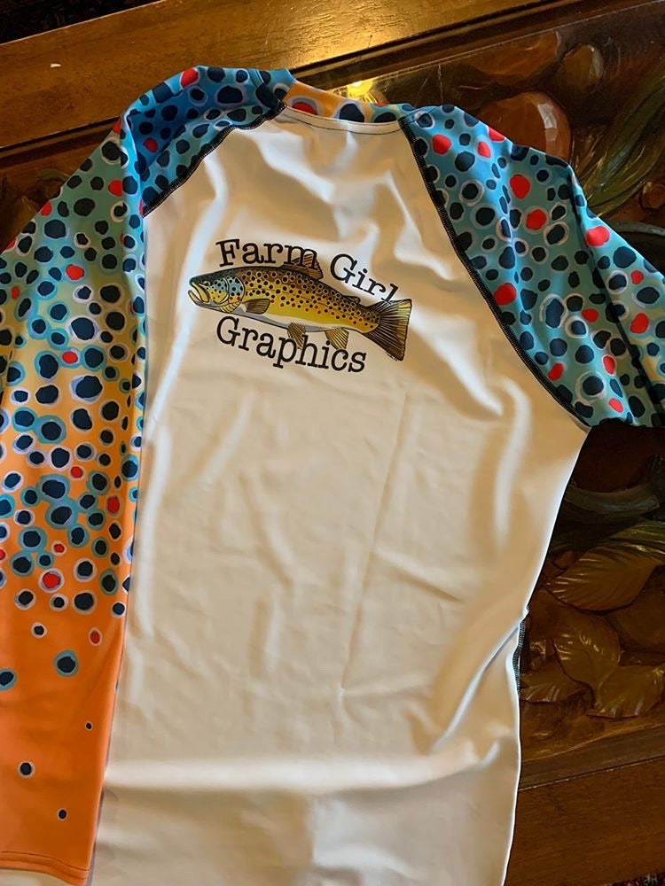 Farm Girl Graphics Brown Trout Print Fishing Shirt – Yellow Sally